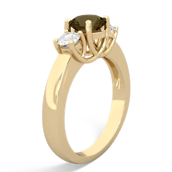 Smoky Quartz Diamond Three Stone Round Trellis 14K Yellow Gold ring R4018