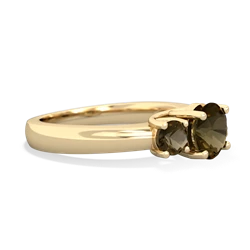 Smoky Quartz Three Stone Round Trellis 14K Yellow Gold ring R4018
