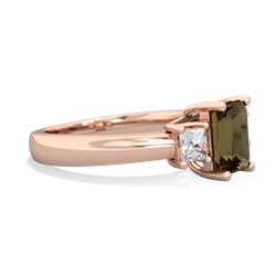 Smoky Quartz Diamond Three Stone Emerald-Cut Trellis 14K Rose Gold ring R4021