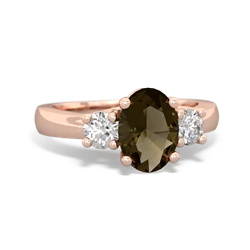 Smoky Quartz Diamond Three Stone Oval Trellis 14K Rose Gold ring R4024
