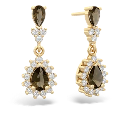 Smoky Quartz Halo Pear Dangle 14K Yellow Gold earrings E1882