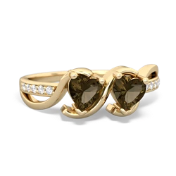 Smoky Quartz Side By Side 14K Yellow Gold ring R3090