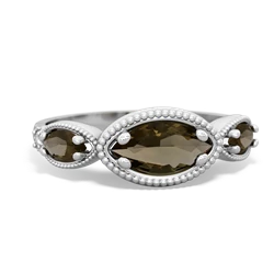 Smoky Quartz Milgrain Marquise 14K White Gold ring R5700