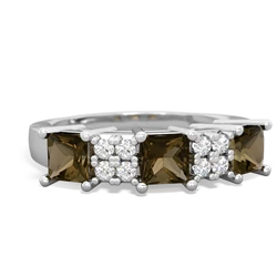 Lab Sapphire Three Stone Diamond Cluster 14K White Gold ring R2592