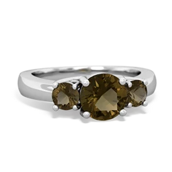 Lab Ruby Three Stone Round Trellis 14K White Gold ring R4018
