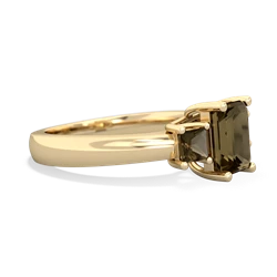 Aquamarine Three Stone Emerald-Cut Trellis 14K Yellow Gold ring R4021