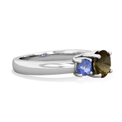 Smoky Quartz Three Stone Round Trellis 14K White Gold ring R4018