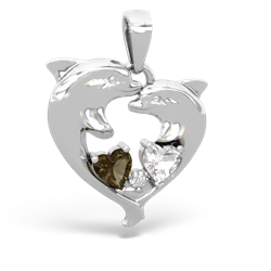 Smoky Quartz Dolphin Heart 14K White Gold pendant P5820