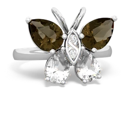 Smoky Quartz Butterfly 14K White Gold ring R2215