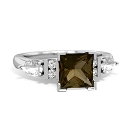 Smoky Quartz 6Mm Princess Eternal Embrace Engagement 14K White Gold ring C2002