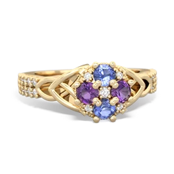 Tanzanite Celtic Knot Cluster Engagement 14K Yellow Gold ring R26443RD