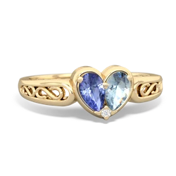 Tanzanite Filligree 'One Heart' 14K Yellow Gold ring R5070