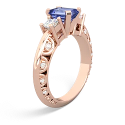 Tanzanite Art Deco Diamond 7X5 Emerald-Cut Engagement 14K Rose Gold ring R20017EM