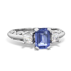 Tanzanite Art Deco Diamond 7X5 Emerald-Cut Engagement 14K White Gold ring R20017EM
