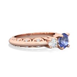 Tanzanite Art Deco Diamond 6Mm Round Engagment 14K Rose Gold ring R2003