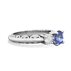 Tanzanite Art Deco Diamond 6Mm Round Engagment 14K White Gold ring R2003