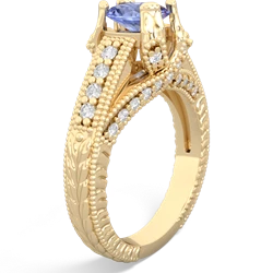 Tanzanite Antique Style Milgrain Diamond 14K Yellow Gold ring R2028