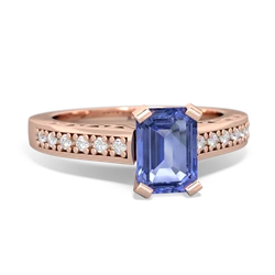 Tanzanite Art Deco Engagement 7X5mm Emerald-Cut 14K Rose Gold ring R26357EM