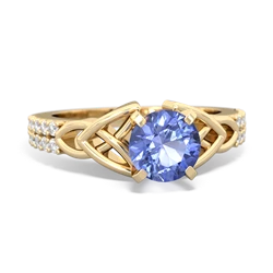 Tanzanite Celtic Knot 6Mm Round Engagement 14K Yellow Gold ring R26446RD