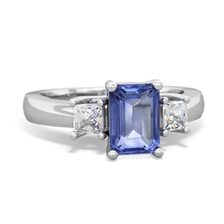 Tanzanite Diamond Three Stone Emerald-Cut Trellis 14K White Gold ring R4021