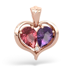 Pink Tourmaline Two Become One 14K Rose Gold pendant P5330