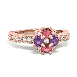 Pink Tourmaline Sparkling Tiara Cluster 14K Rose Gold ring R26293RD
