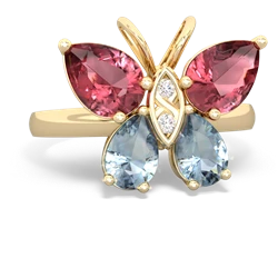 Pink Tourmaline Butterfly 14K Yellow Gold ring R2215