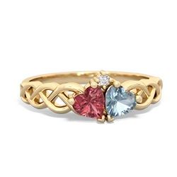 Pink Tourmaline Heart To Heart Braid 14K Yellow Gold ring R5870