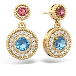 Pink Tourmaline Halo Dangle 14K Yellow Gold earrings E5319