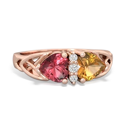 Pink Tourmaline Celtic Knot Double Heart 14K Rose Gold ring R5040