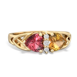 Pink Tourmaline Celtic Knot Double Heart 14K Yellow Gold ring R5040