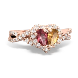 Pink Tourmaline Diamond Twist 'One Heart' 14K Rose Gold ring R2640HRT