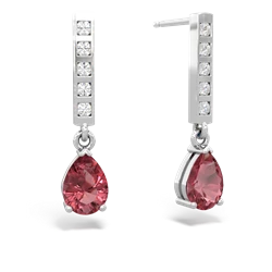 Pink Tourmaline Art Deco Diamond Drop 14K White Gold earrings E5324
