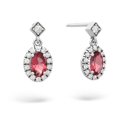 Pink Tourmaline Antique-Style Halo 14K White Gold earrings E5720