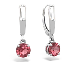Pink Tourmaline 6Mm  Round Lever Back 14K White Gold earrings E2786