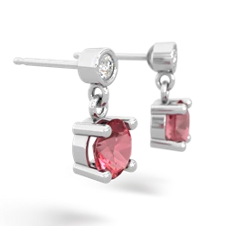 Pink Tourmaline Diamond Drop 6Mm Round 14K White Gold earrings E1986