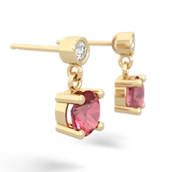 Pink Tourmaline Diamond Drop 6Mm Round 14K Yellow Gold earrings E1986