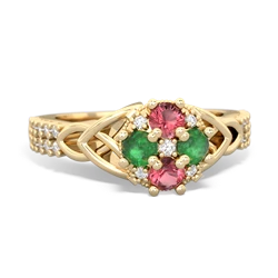 Pink Tourmaline Celtic Knot Cluster Engagement 14K Yellow Gold ring R26443RD