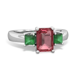 Pink Tourmaline Three Stone Emerald-Cut Trellis 14K White Gold ring R4021