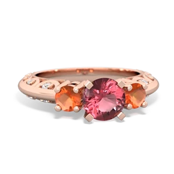 Pink Tourmaline Art Deco Eternal Embrace Engagement 14K Rose Gold ring C2003