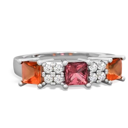 Pink Tourmaline Three Stone Diamond Cluster 14K White Gold ring R2592