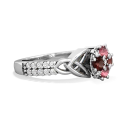 Pink Tourmaline Celtic Knot Cluster Engagement 14K White Gold ring R26443RD
