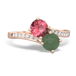 Pink Tourmaline Channel Set Two Stone 14K Rose Gold ring R5303