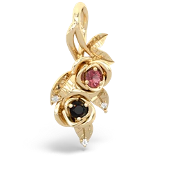 Pink Tourmaline Rose Vine 14K Yellow Gold pendant P5680