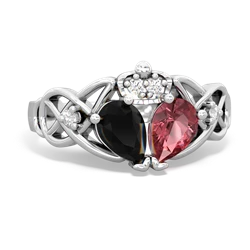 Pink Tourmaline 'One Heart' Celtic Knot Claddagh 14K White Gold ring R5322