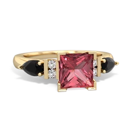 Pink Tourmaline 6Mm Princess Eternal Embrace Engagement 14K Yellow Gold ring C2002