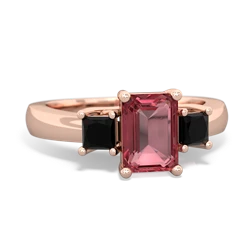 Pink Tourmaline Three Stone Emerald-Cut Trellis 14K Rose Gold ring R4021