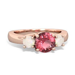 Pink Tourmaline Three Stone Round Trellis 14K Rose Gold ring R4018