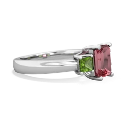 Pink Tourmaline Three Stone Emerald-Cut Trellis 14K White Gold ring R4021