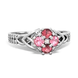 Pink Tourmaline Celtic Knot Cluster Engagement 14K White Gold ring R26443RD